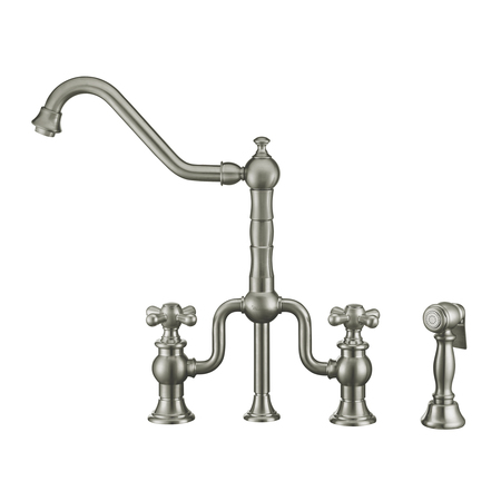 WHITEHAUS Bridge Faucet W/ Long Traditional Swivel Spout, Cross Handles And Brass WHTTSCR3-9771-NT-BN